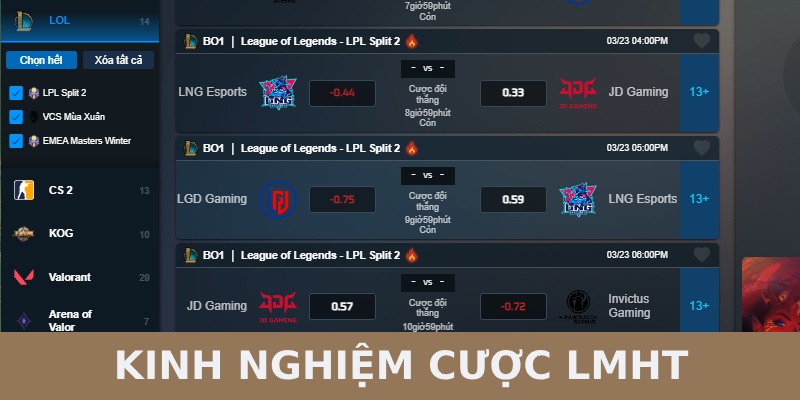 Kinh nghiệm đặt cược kèo cược Liên Minh Huyền Thoại bất bại